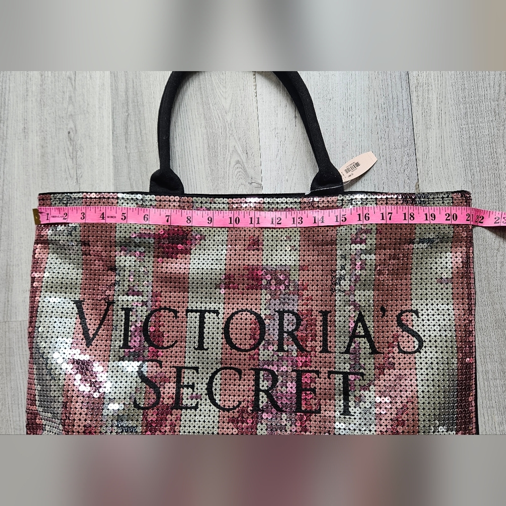 NEW Victoria's Secret Sequin Stripes Canvas Weekender Tote Bag Limited Edition - Picture 6 of 11